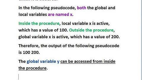 Pseudocode segment to Show the Local and Global Variables having the Same Name