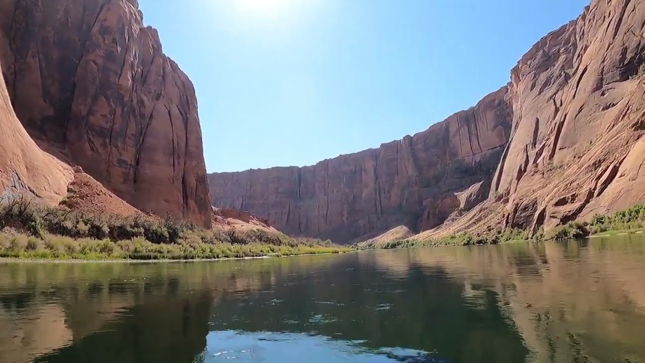 Boating through Horseshoe Bend, Page Arizona. Boat ride up Lee's Ferry to Glen Canyon Dam to kayak