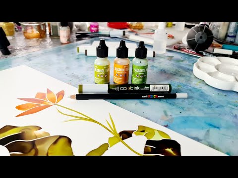 🌼 Alcohol Ink Painting / Markers and Posca Pencil [257]
