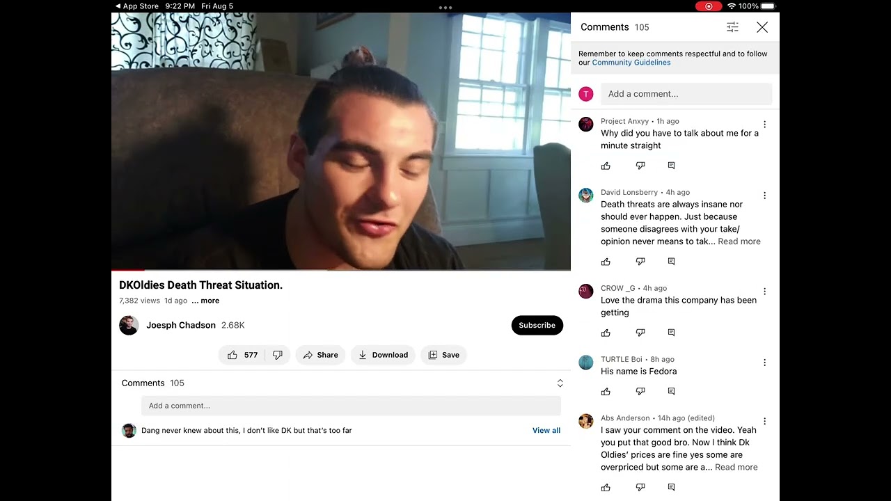 I found the person who made the dkoldies death threat YouTube