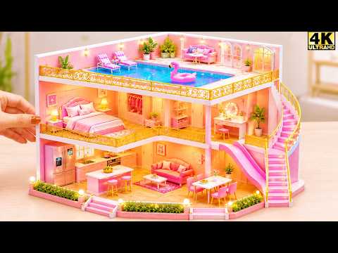 💗👑 Build Elegant Pink Barbie House with Luxury Bedroom & Rooftop Pool | 핑크 미니 돌하우스 DIY