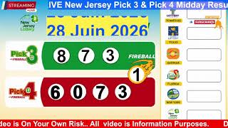 LIVE New Jersey Pick 3 & Pick 4 Midday Results Today | 28 June 2026 | NJ Lottery Live ✅