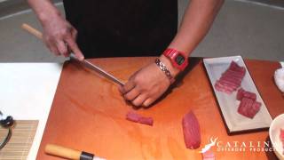 Sushi Tutorial: How to cut and prepare Fresh Yellowfin Ahi Tuna (Maguro)