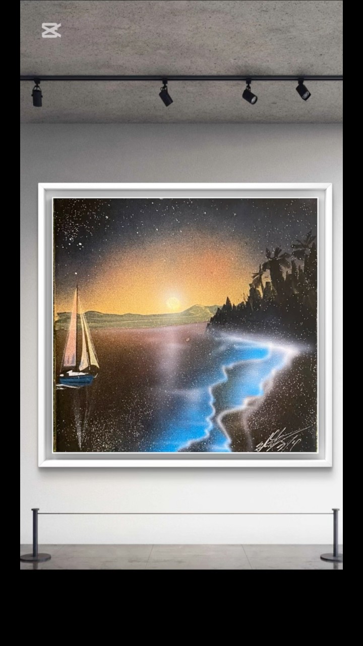 Sunset and ocean on SSM size canvas. It's small, so it's difficult