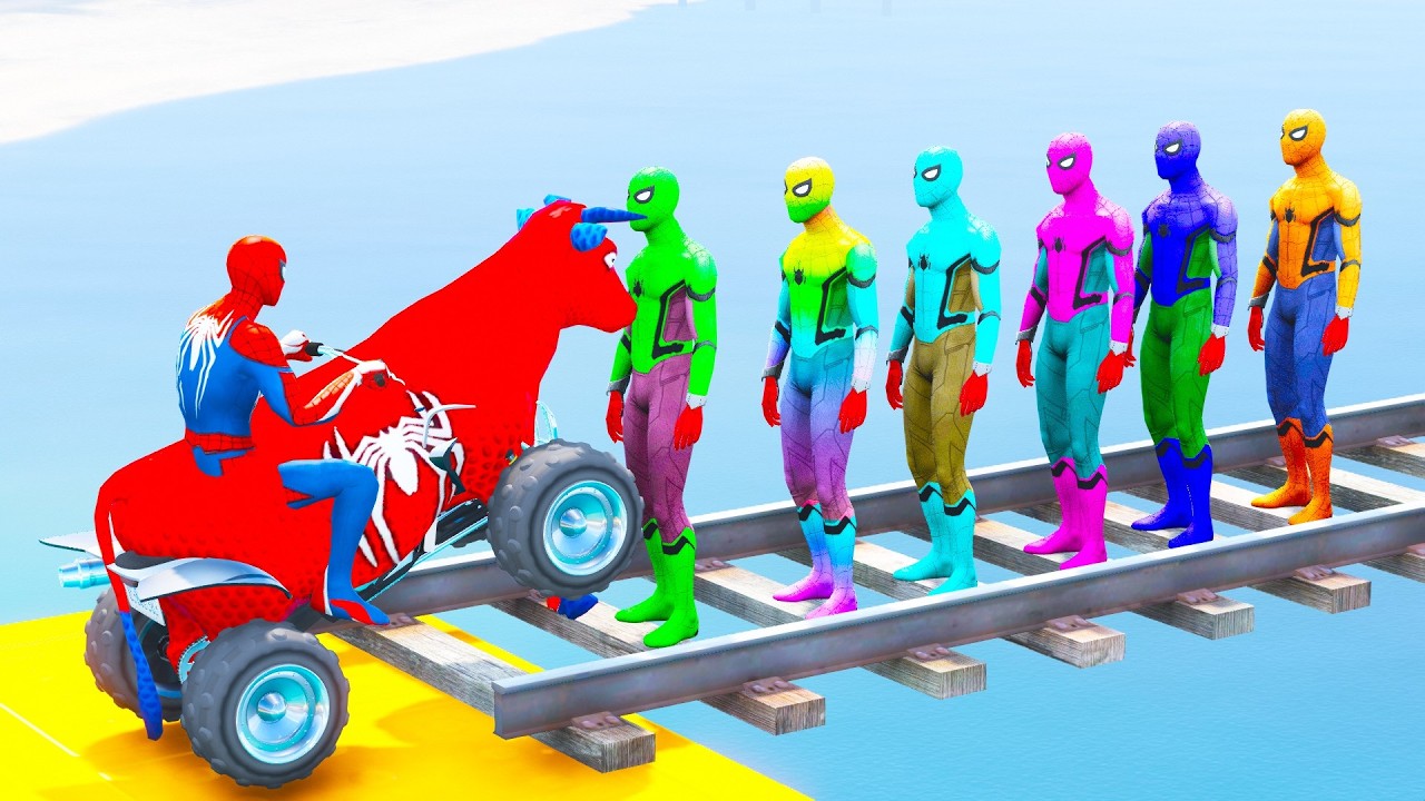 TUNG TUNG TUNG SAHUR against Superheroes Cow in Bridge Shark Spiders Ride Spider-Man GTA 5 Animals02