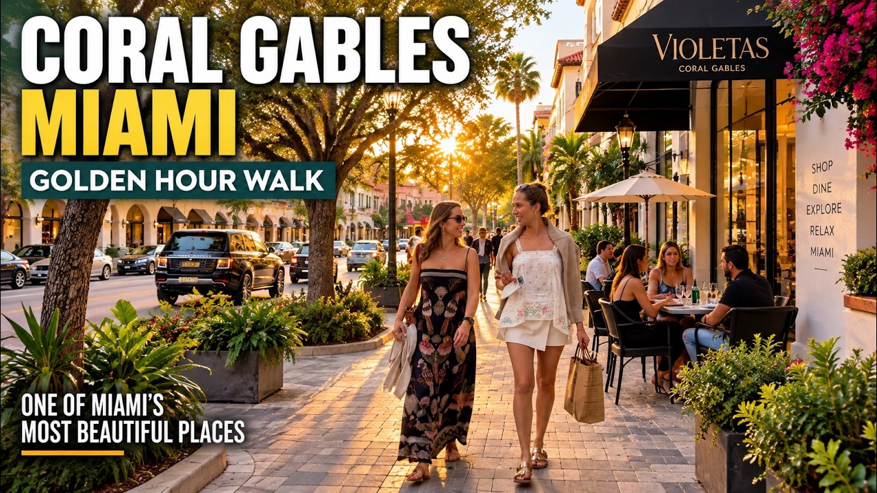 Coral Gables at golden hour, 4K walk