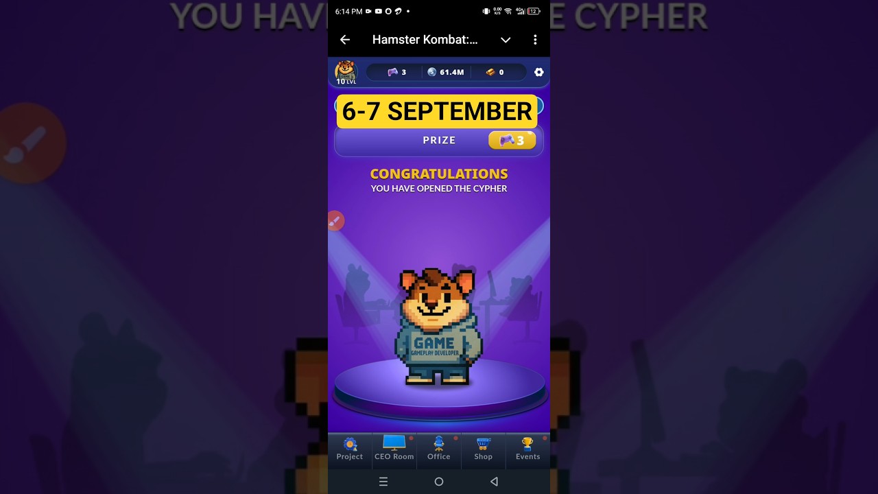 Hamster Kombat Dev Game Daily Cipher 6 September | Hamster Kombat Daily Cipher Code | Daily Combo