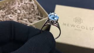 !Кольцо 603 из красного золота 585 пробы с топазом скай