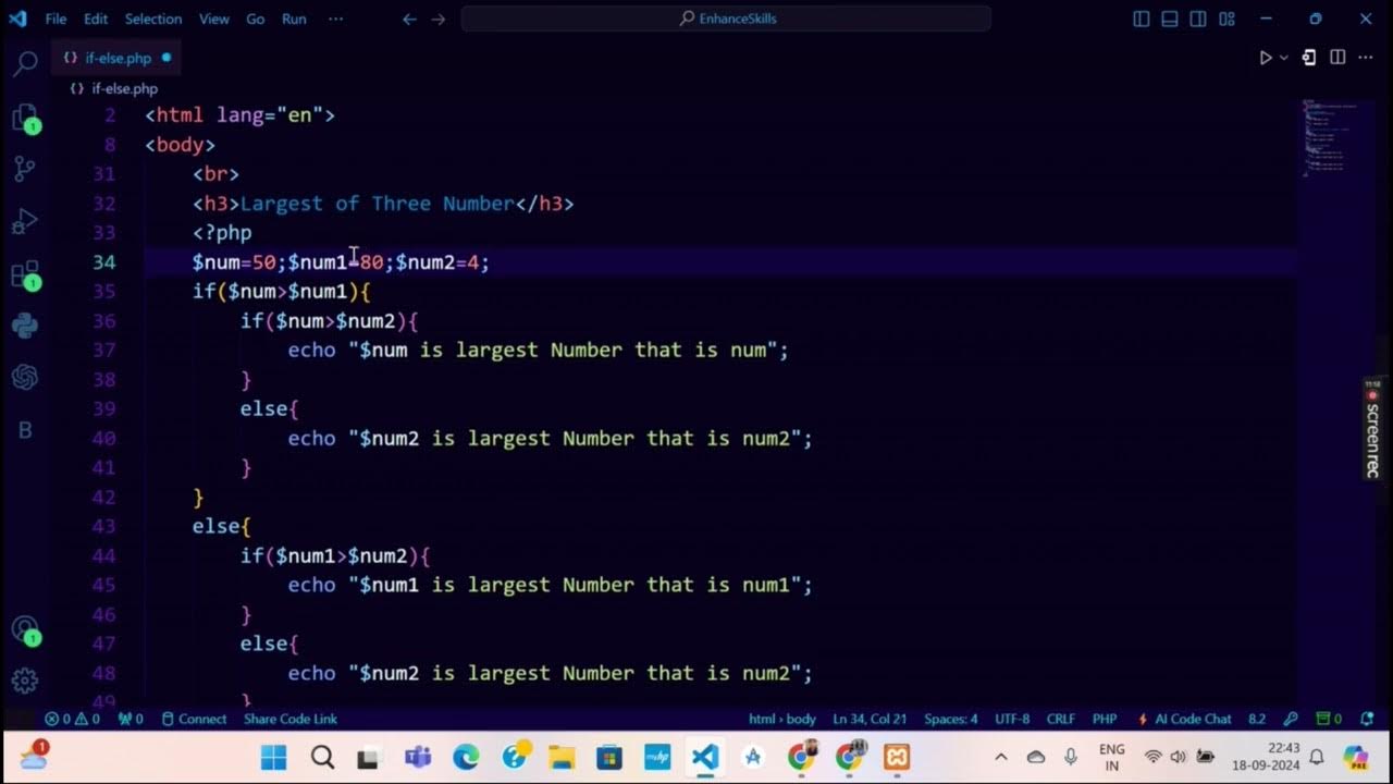 IF-ELSE PROGRAM IN PHP #php - YouTube