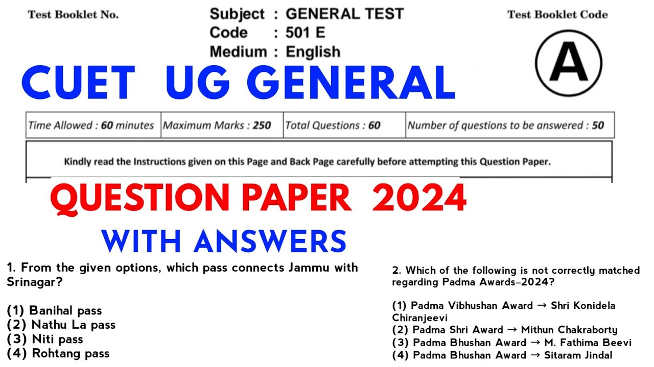 CUET UG 2024 GENERAL TEST QUESTION PAPER WITH SOLUTION | CUET 2025 ...