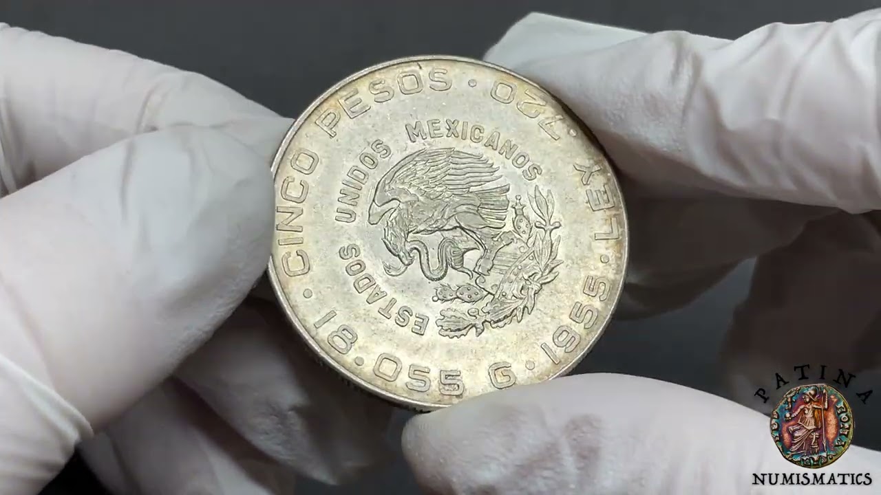 Mexico  5 Pesos 1955  HIDALGO  Silver 0.72  Toned UNC