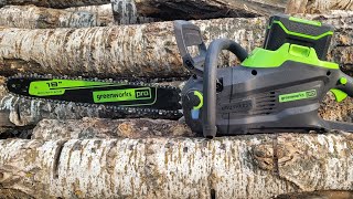 Greenworks Pro 80v 18' Chainsaw Newest Model 4Ah Battery. Unboxing Greenworks lastest Model.