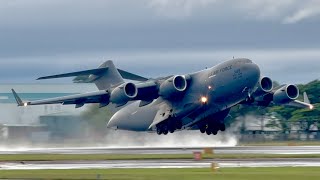 The Return of the Globemaster! USAF C17 Soaking Takeoff at Prestwick Airport