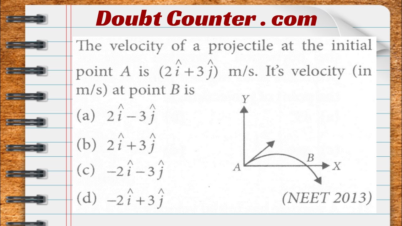 The Velocity Of A Projectile At The Initial Point A Is 2 I 3 J M S It S Velocity In M S At Point Youtube