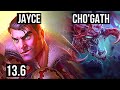 Jayce vs cho top  rank 6 jayce 68 winrate 10210 dominating  tr grandmaster  136