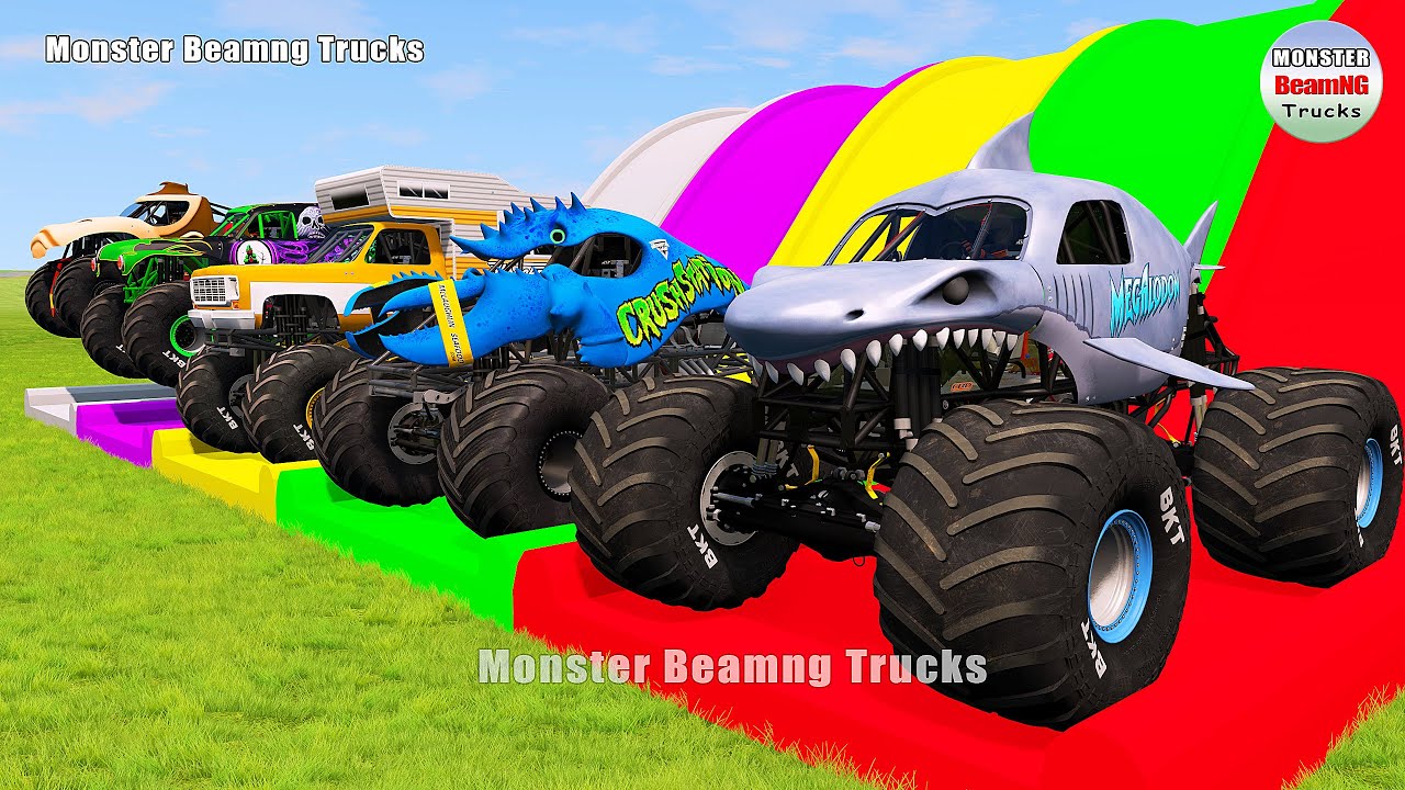 Triple Flatbed Trailer Monster Trucks Transport with Slide Color - BeamNG.drive 436