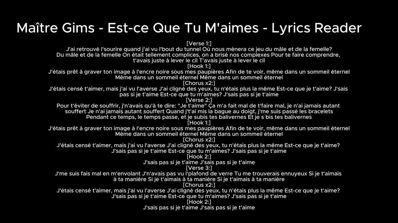 Maitre Gims Est Ce Que Tu M Aimes Lyrics Maître Gims - Est-ce Que Tu M'aimes - Lyrics Reader - YouTube