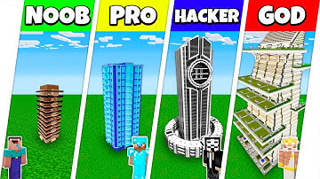 Minecraft Battle: NOOB vs PRO vs HACKER vs GOD: HOTEL SKYSCRAPER HOUSE BUILD CHALLENGE / Animation