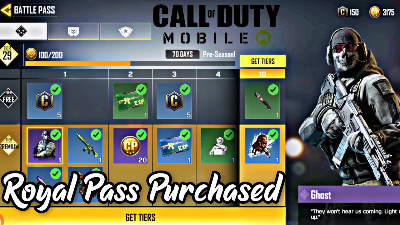 Call of Duty Mobile: 2000 CP Royal Pass Purchased | Premium Pass Plus -  Season 1 - 