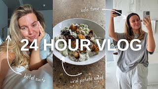 VLOG | 24 hours in 24 mins: hotel suite shoot & viral potato salad recipe