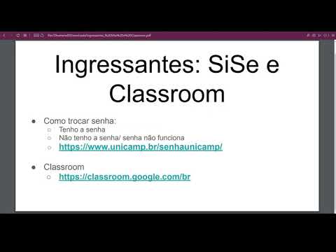 Troca de Senha Unicamp (SiSe) e primeiro acesso ao Google Classroom - Acolhimento  Ingressantes 2021