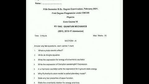 S5 Quantum Mechanics Previous Year Question Paper| Kerala University