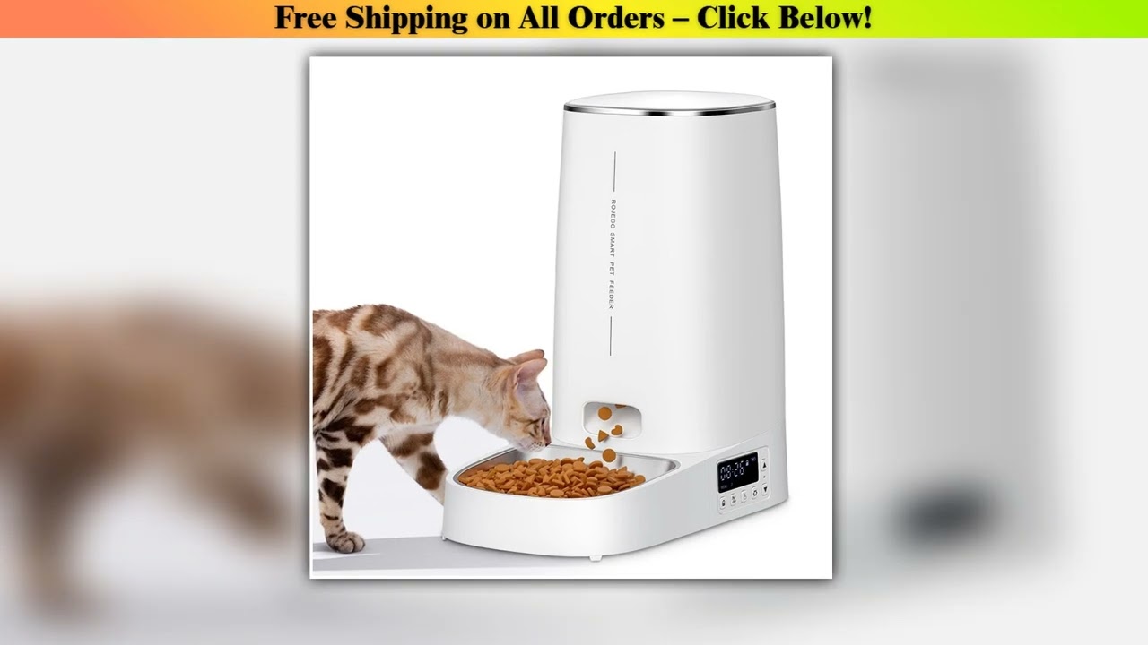 ROJECO Automatic Pet Feeder Smart Control Cat Food Kibble Dispenser Button Version Auto Feeder For