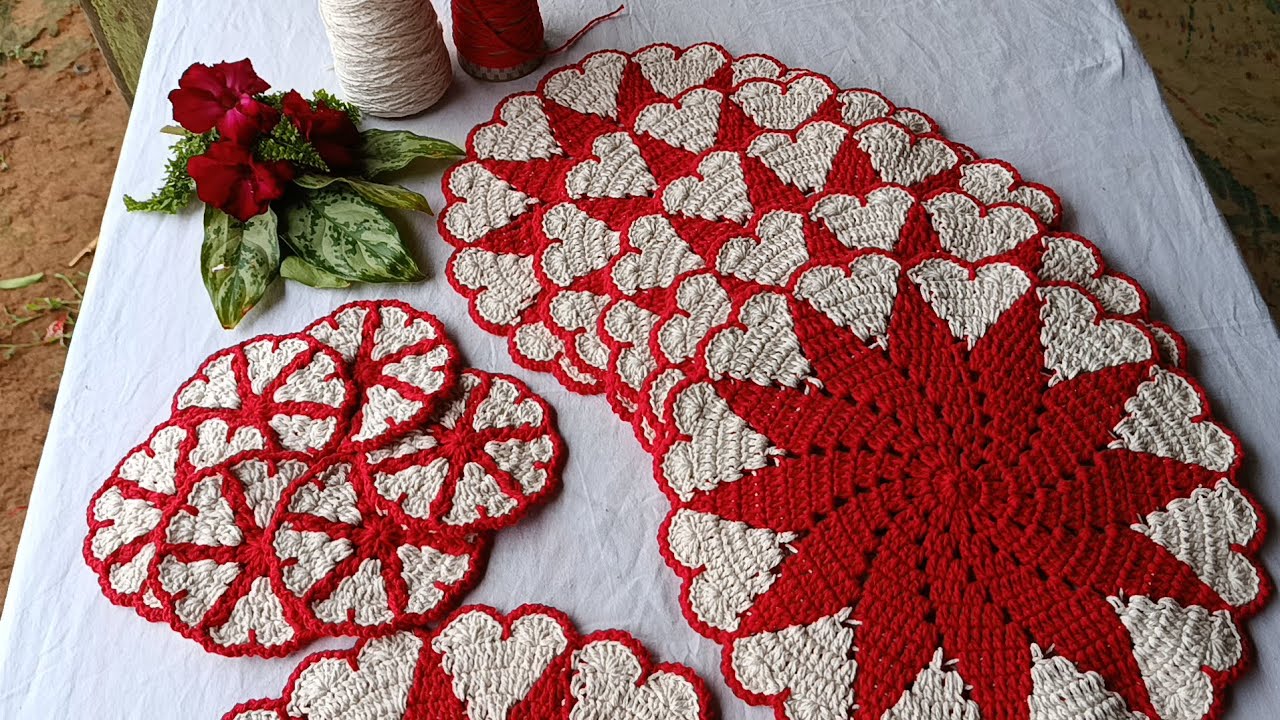 Fiz o sousplat coração com fio conduzido 😍venha ver comigo algumas informações!!!#crochet #croche 