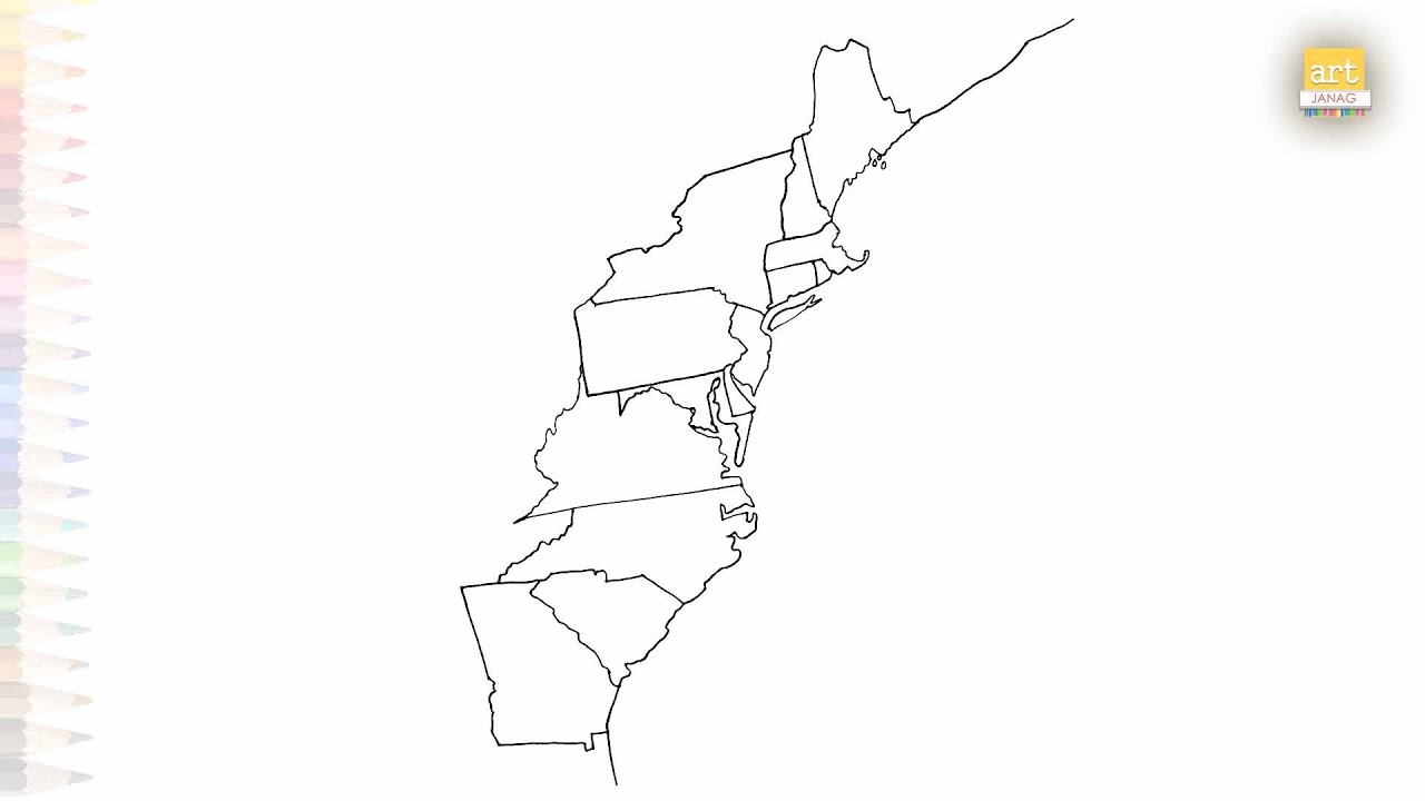13 American colonies map drawing easy | Outline Art | How to draw 13 American colonies map simply