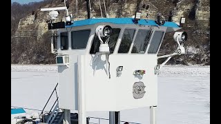 3 Towboats Southbound Illinois River Onto Mississippi River in the Ice.