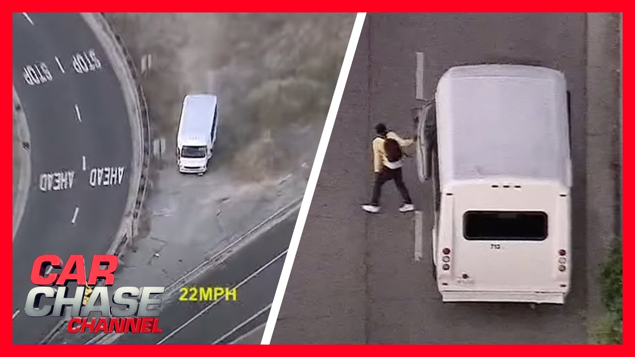 Полицейская погоня: угнанный фургон детской больницы съехал с дороги и пронесся по Лос-Анджелесу ...