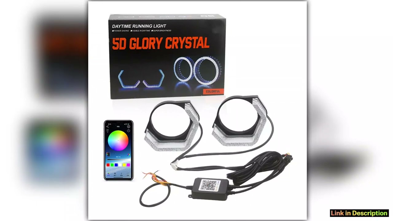 25 3 5D Crystal WRGB LED Angel Eyes Halo Rings Rectangular DRL Covers With Turn Signal Light App