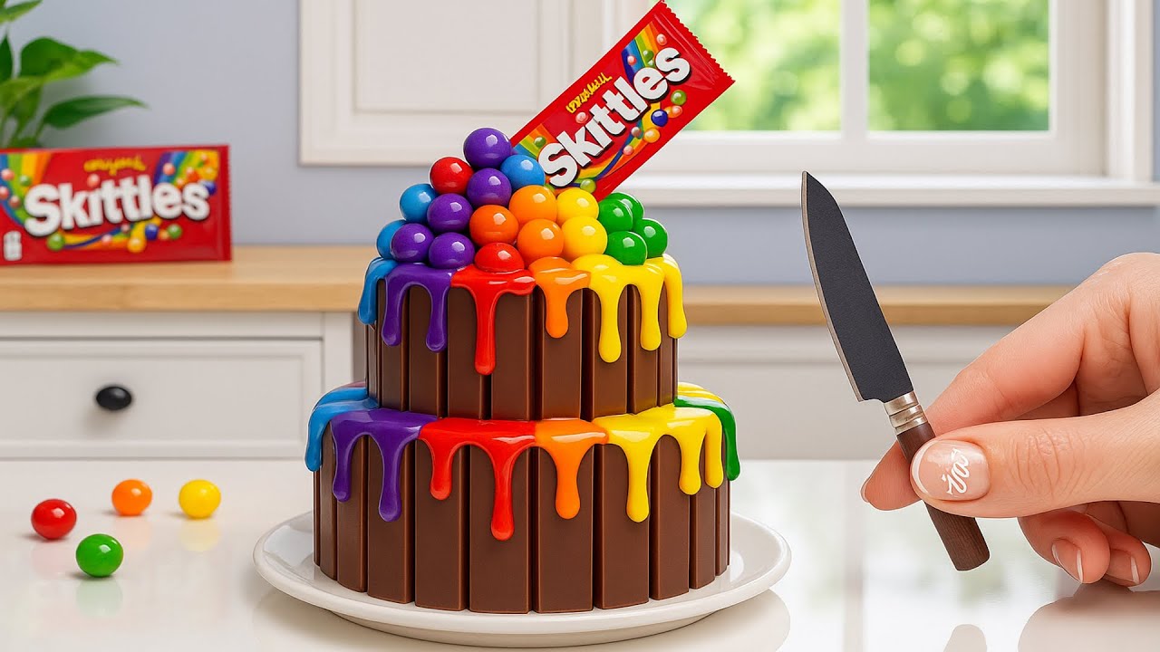 Rainbow KITKAT Chocolate Cake Recipe With Skittles 🌈 Amazing Mini ...