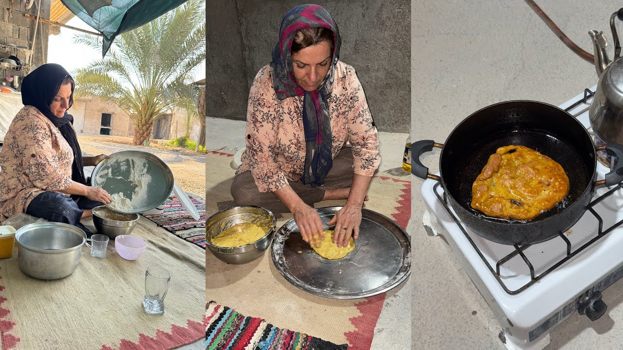 Village Woman Making Traditional Fried Bread — Crispy Golden Rural Snack