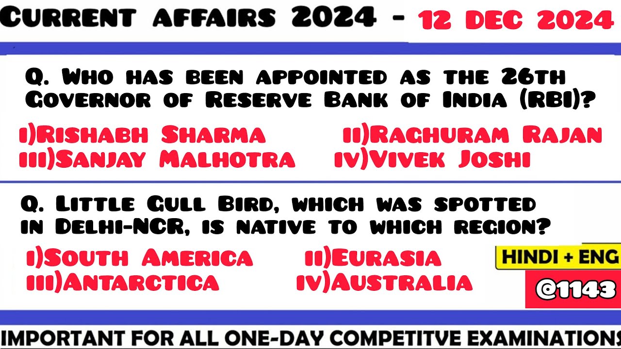 12 December 2024 Current Affair Questions | Daily Current Affairs ...