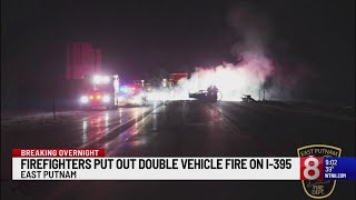 Tractor-trailer, car catch fire after crashing on I-395 in East Putnam