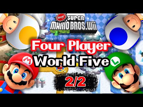 Newer Super Mario Bros. Wii – 100% Multiplayer (4 Players) World 5 2/2 | 2021