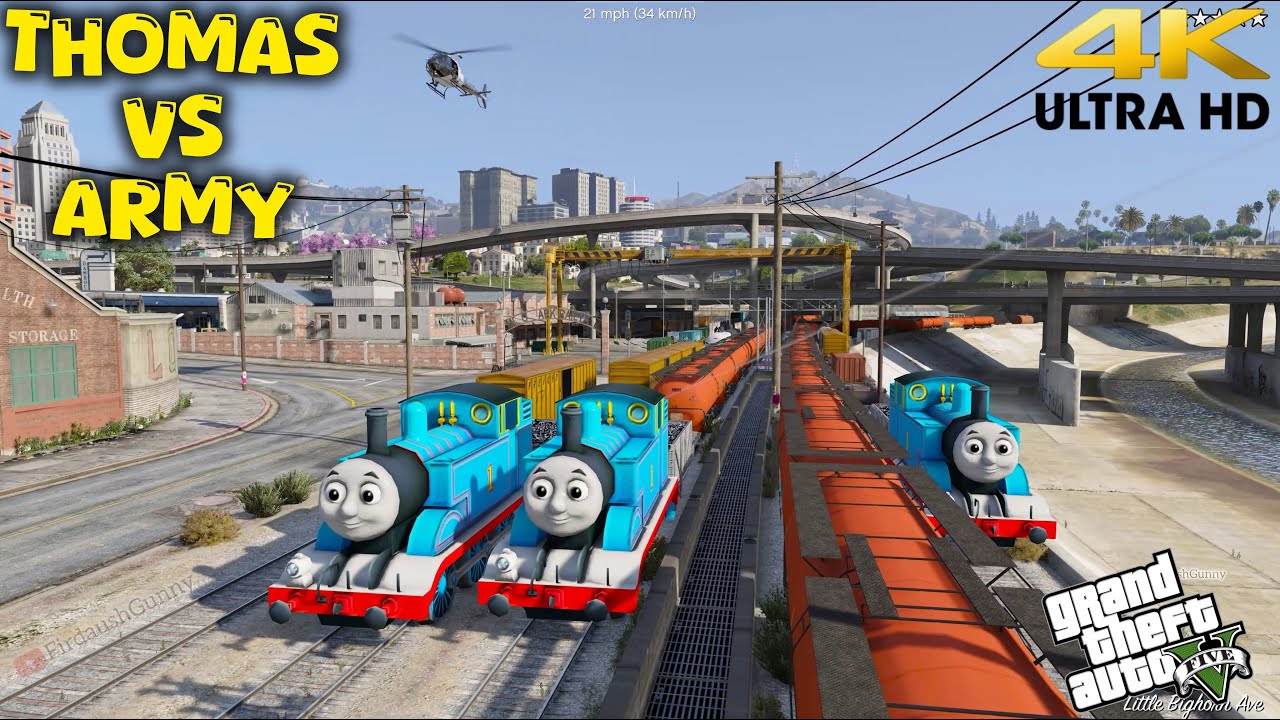 Thomas the Tank Engine Freight Train Chaos in GTA V | Army Chase, Off-Track Madness & More!