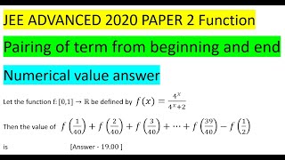 Let the function f:[0,1]→R be defined by  f(x)=4^x/(4^x+2)Then the value of   f(1/40)+f(2/40)+f(3/40