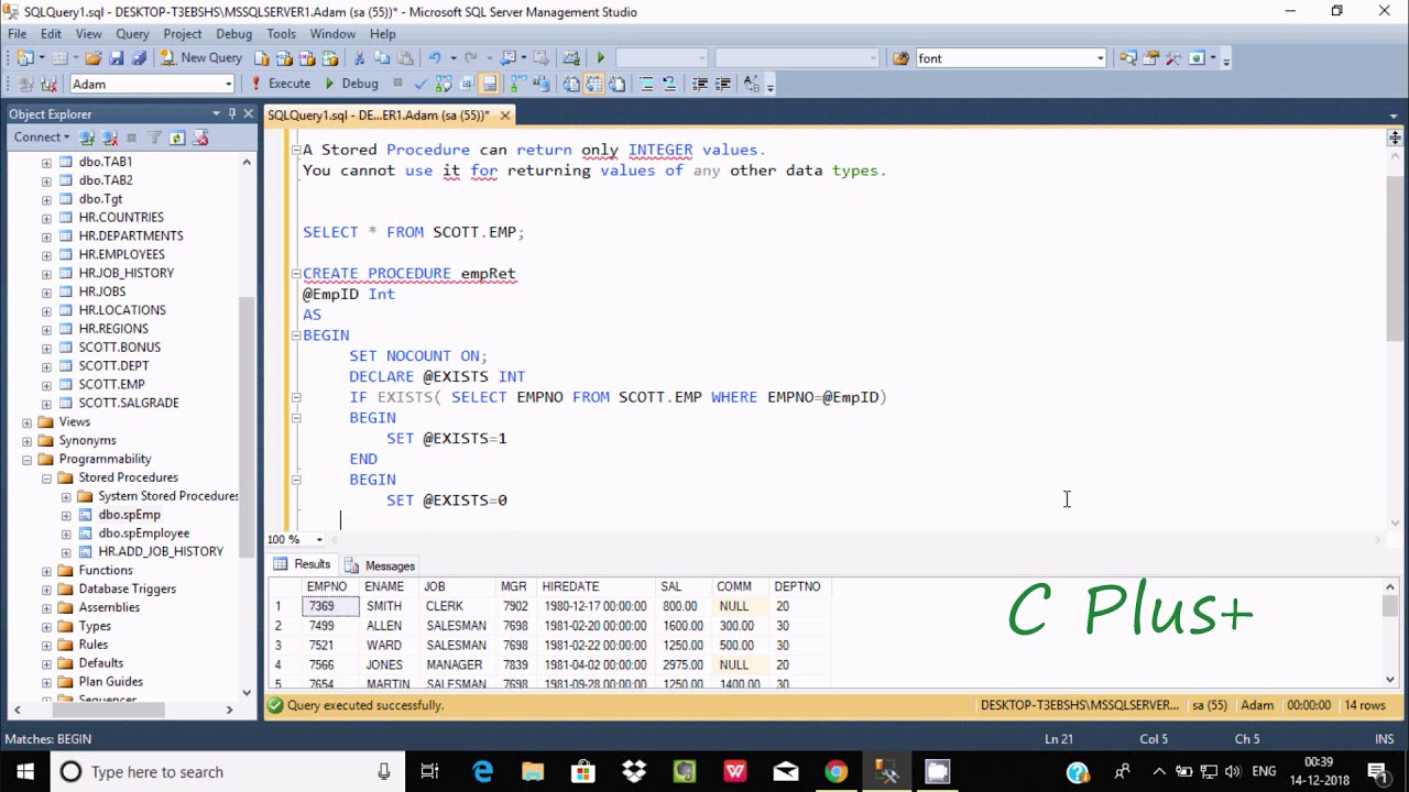 Stored Procedure With A Return Value In Sql Server Youtube