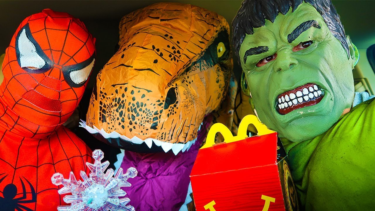 SPIDERMAN and HULK get MCDONALD'S for T REX