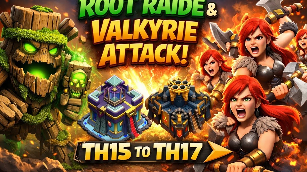 Th15 TO MAX TH17 ROOT RAIDER AND VALKYRIE ATTACK STRATEGY (CLASH OF CLANS)