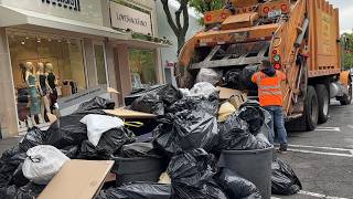 Garbage Truck vs MASSIVE Manual Commercial Trash Piles | Jamaica Ash Peterbilt Leach Rear Loader