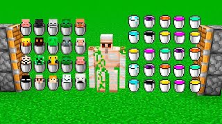 : x50 Steve + x50 amogus = ???all mobs buckets + iron golem + all new buckets = ???