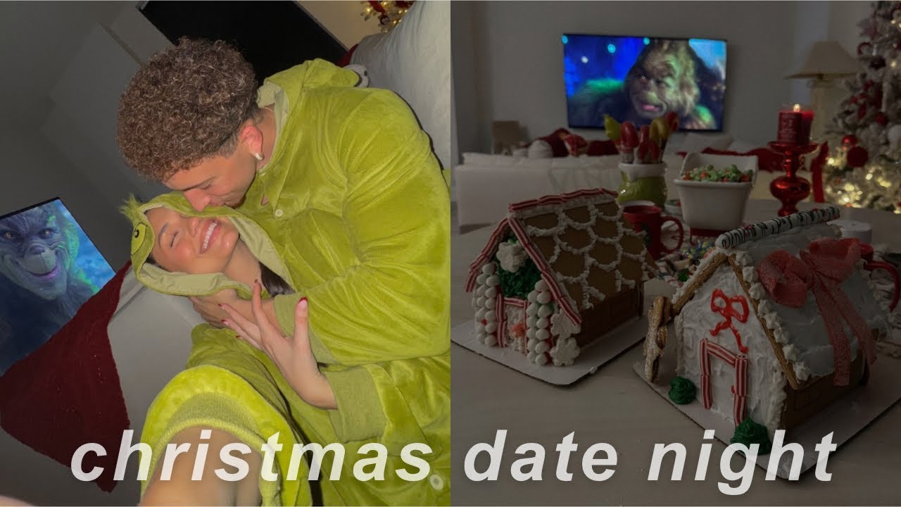 CHRISTMAS DATE NIGHT AT HOME... grinch themed, making gingerbread houses, cooking festive sweets
