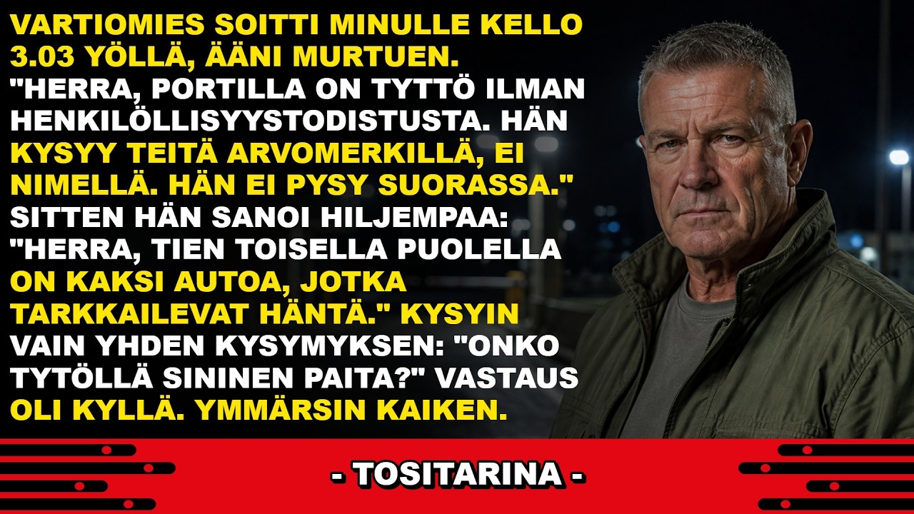 Seisoin portilla kello kolme aamuyöllä, kivääri kädessäni, kun tyttö astui esiin pimeydestä ja kysyi minua arvomerkillä. En tiennyt hänen nimeään. Hän oli kävellyt kymmenen kilometriä lokakuisessa...