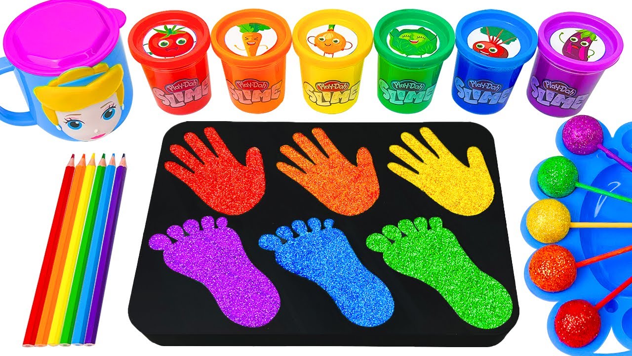 Satisfying Video l DIY How to make Rainbow HAND& FOOT GLITTER From Mixing Lollipop Cutting ASMR