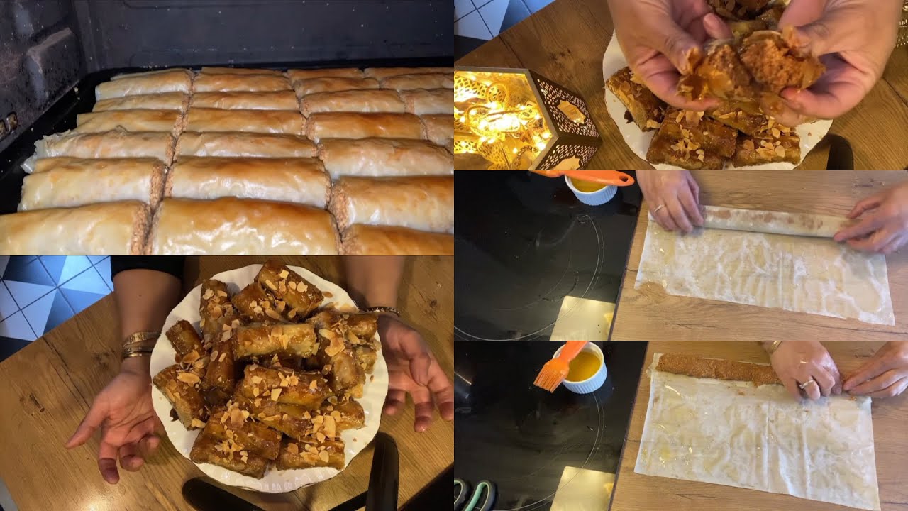 بقلاوة اللوز معلكة مقرمشة 😋بلا سكر بلا قلي بلا عذاب  ولاوقوف توجديها في دقايق 👌😋برطاجيو baklawa 