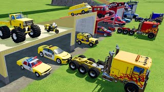 TRANSPORTING POLICE CARS, AMBULANCE, FIRE TRUCK, CARS, MONSTER TRUCK OF COLORS! WITH TRUCKS! - FS 22 screenshot 5