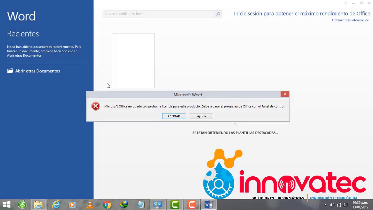 Error Microsoft Office no puede comprobar la licencia para este producto  2019 - YouTube
